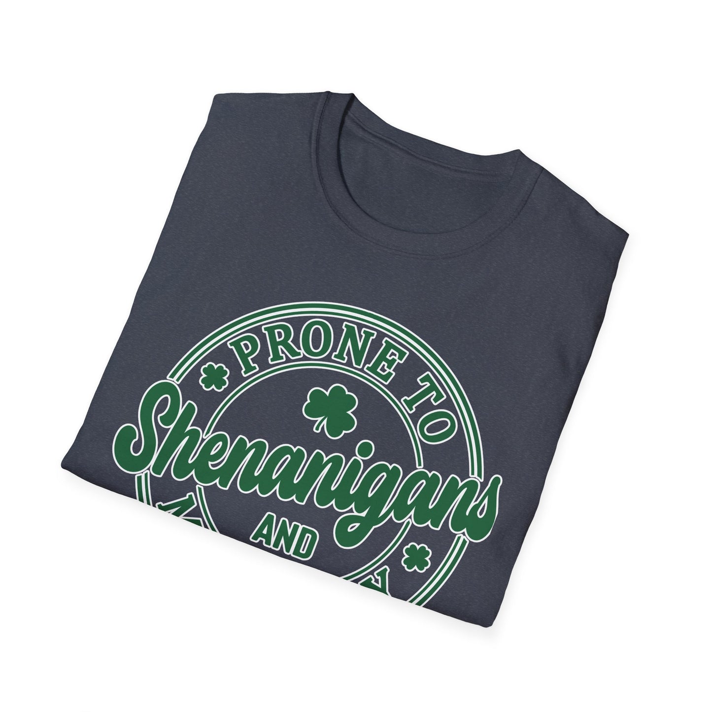 Prone to Shenanigans Unisex Softstyle T-Shirt for St. Patrick's Day Celebrations