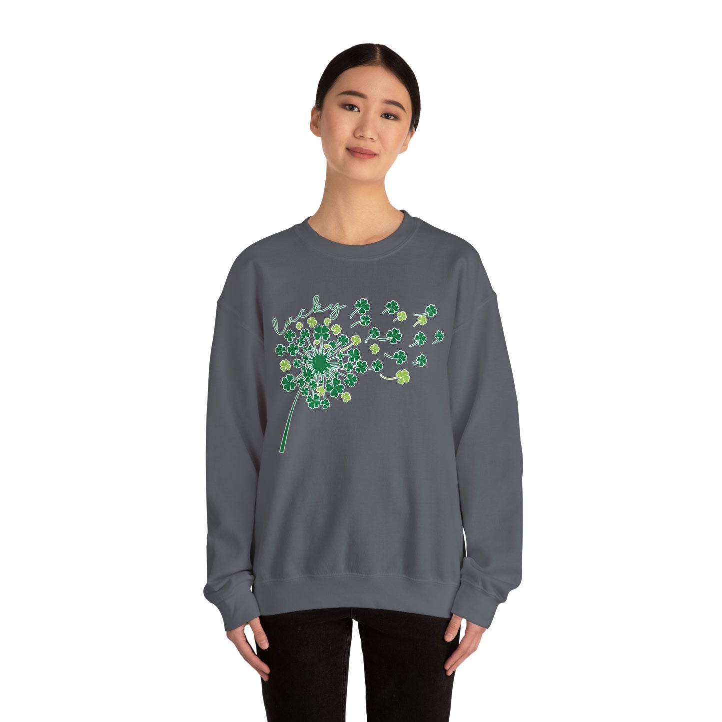 Lucky Shamrock Dandelion Unisex Heavy Blend Crewneck Sweatshirt - Perfect for St. Patrick's Day