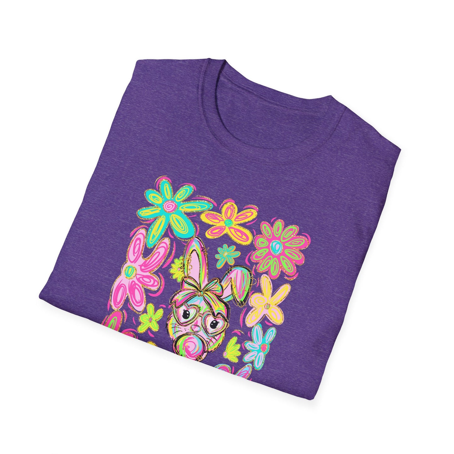 Happy Easter Unisex Softstyle T-Shirt | Floral Bunny Design