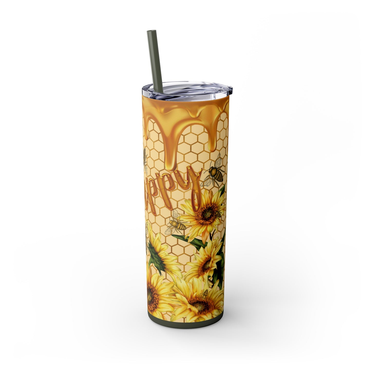 Bee Happy - Skinny Tumbler with Straw, 20oz