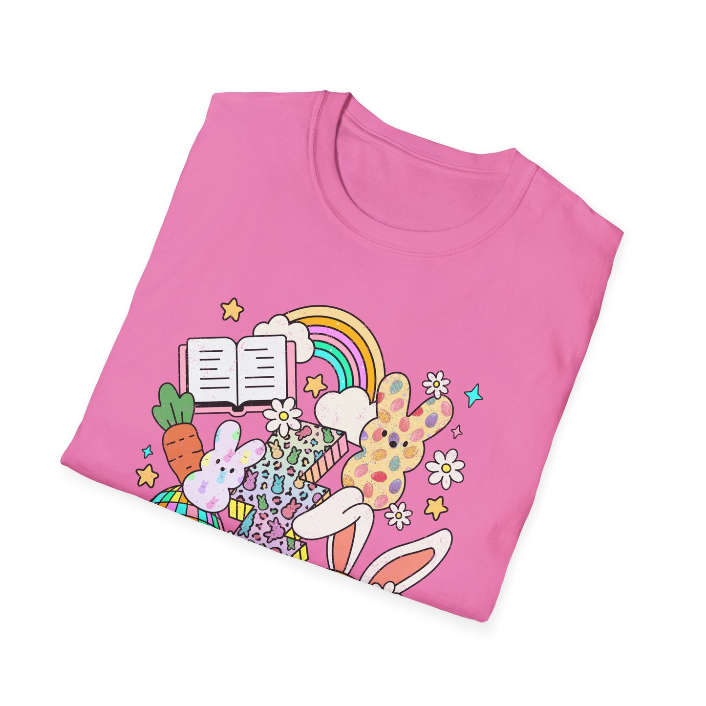 Colorful Bunny Vibes Unisex Softstyle T-Shirt - Perfect for Spring Celebrations
