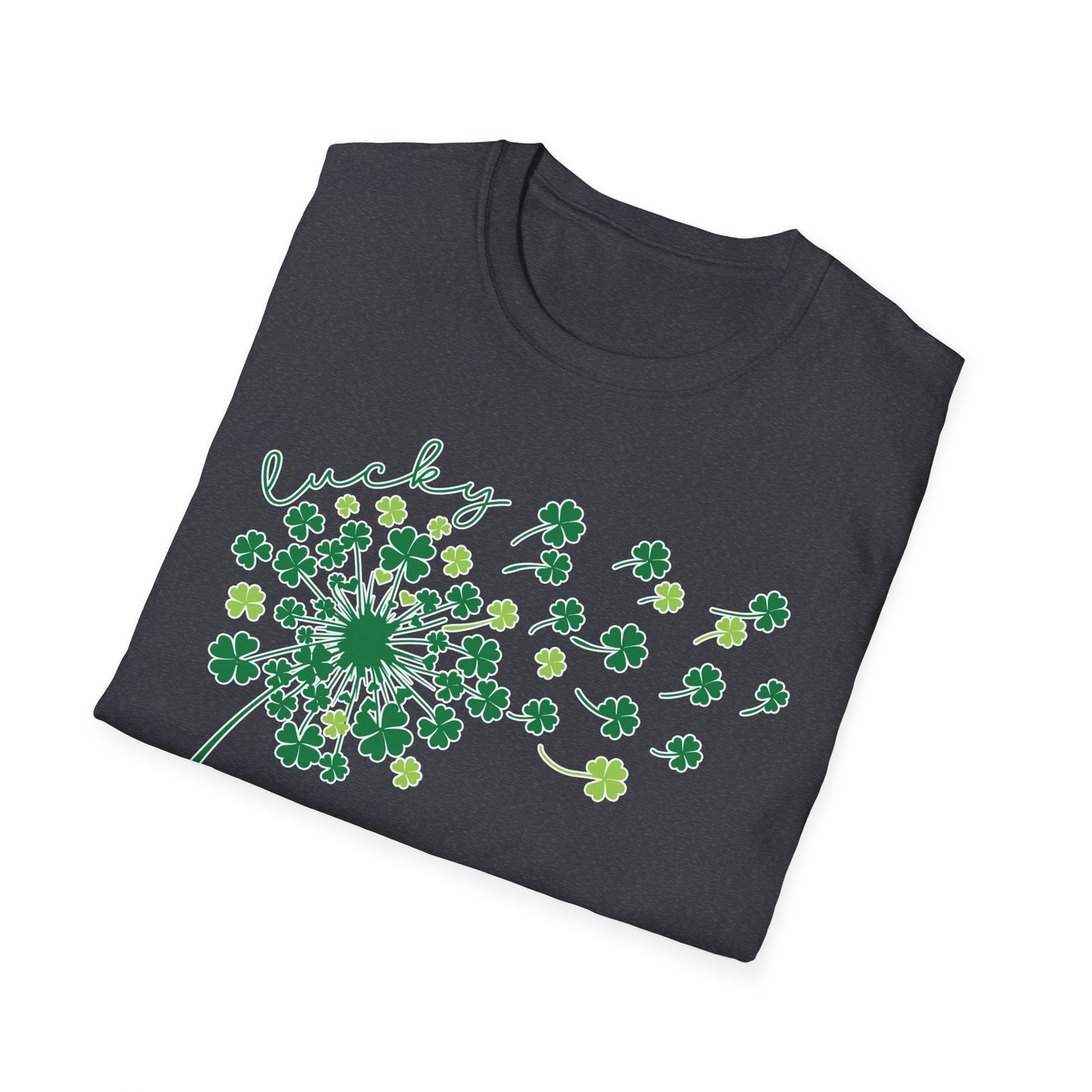 Lucky Shamrock Dandelion Unisex Softstyle T-Shirt for St. Patrick's Day