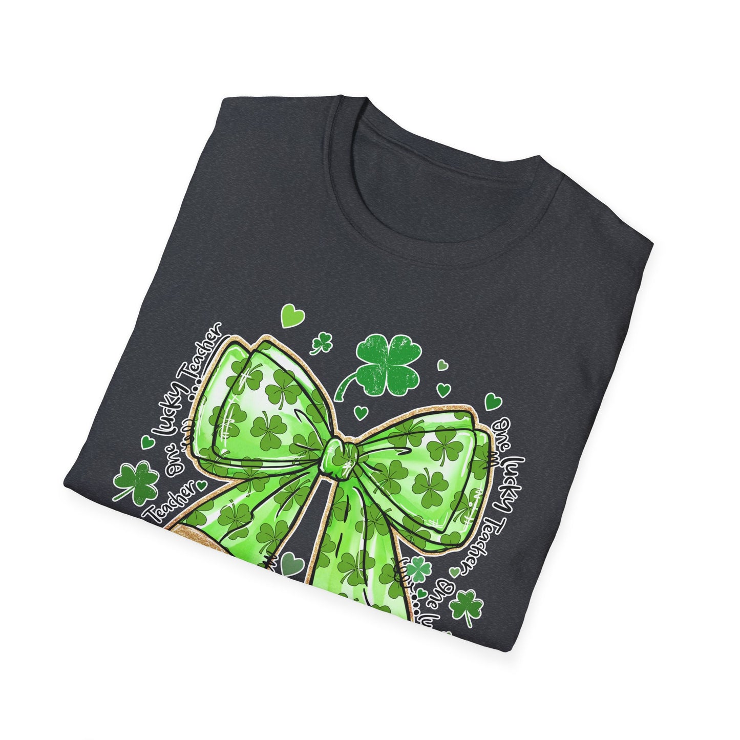 St. Patrick's Day Shamrock Pencil Bow Unisex Softstyle T-Shirt