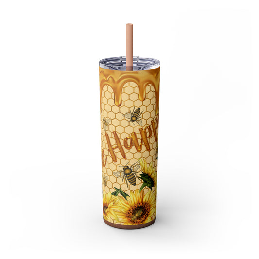 Bee Happy - Skinny Tumbler with Straw, 20oz