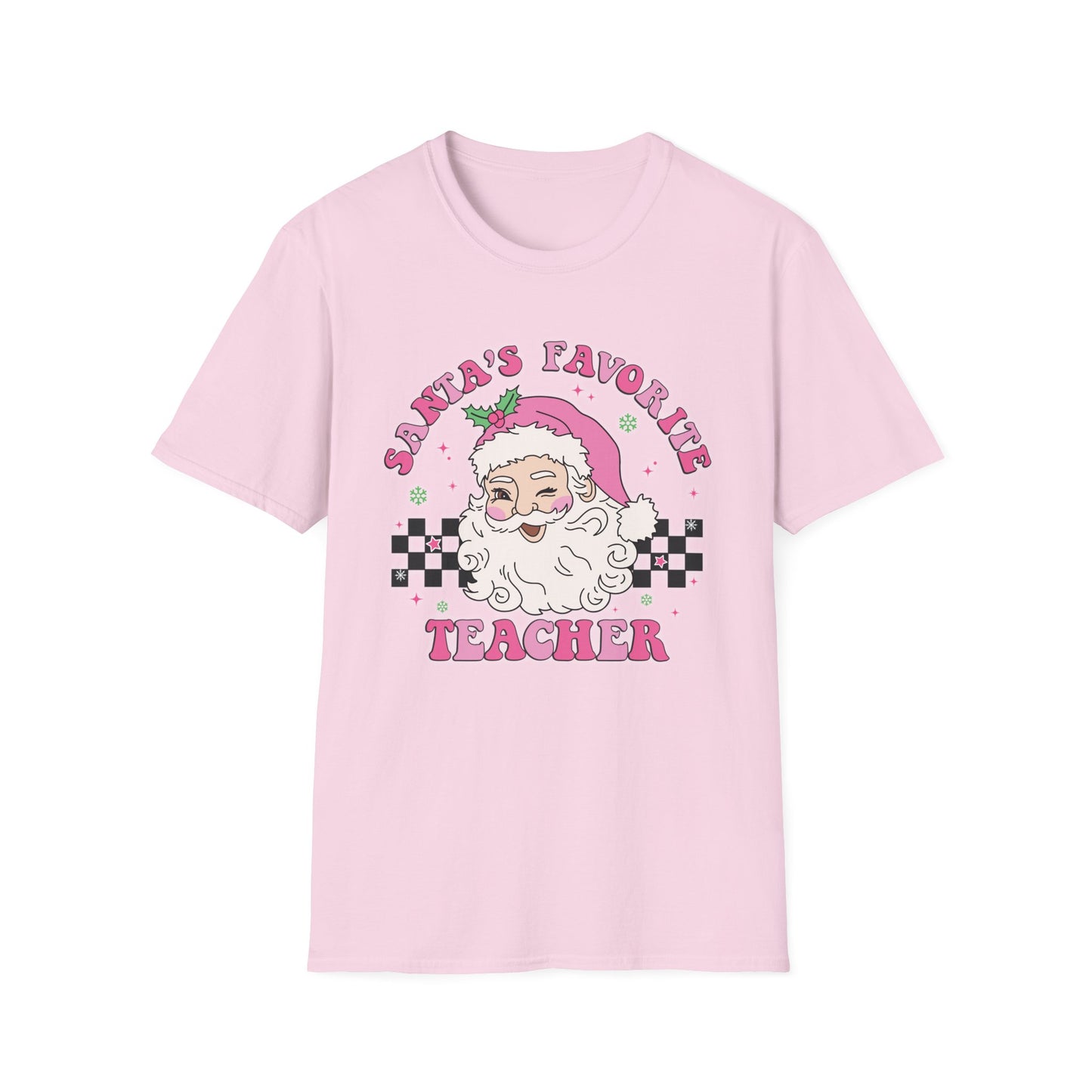 Santa's Favorite Teacher Pink - Unisex Softstyle T-Shirt