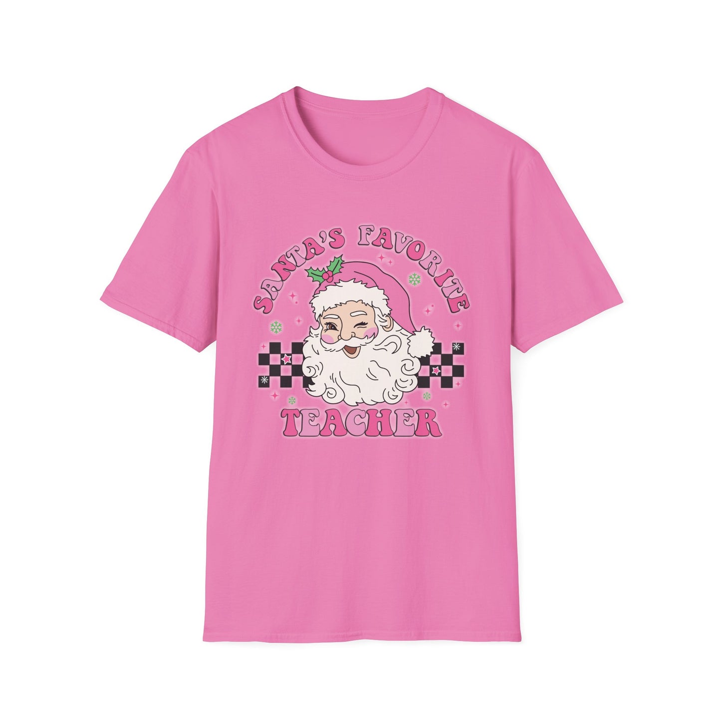 Santa's Favorite Teacher Pink - Unisex Softstyle T-Shirt