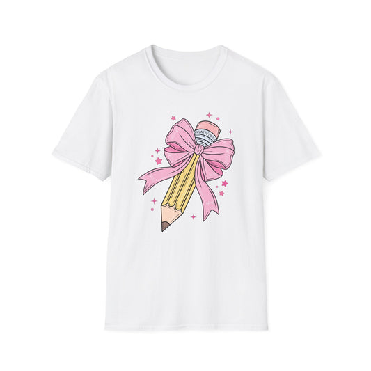 Pencil with Bow - Unisex Softstyle T-Shirt