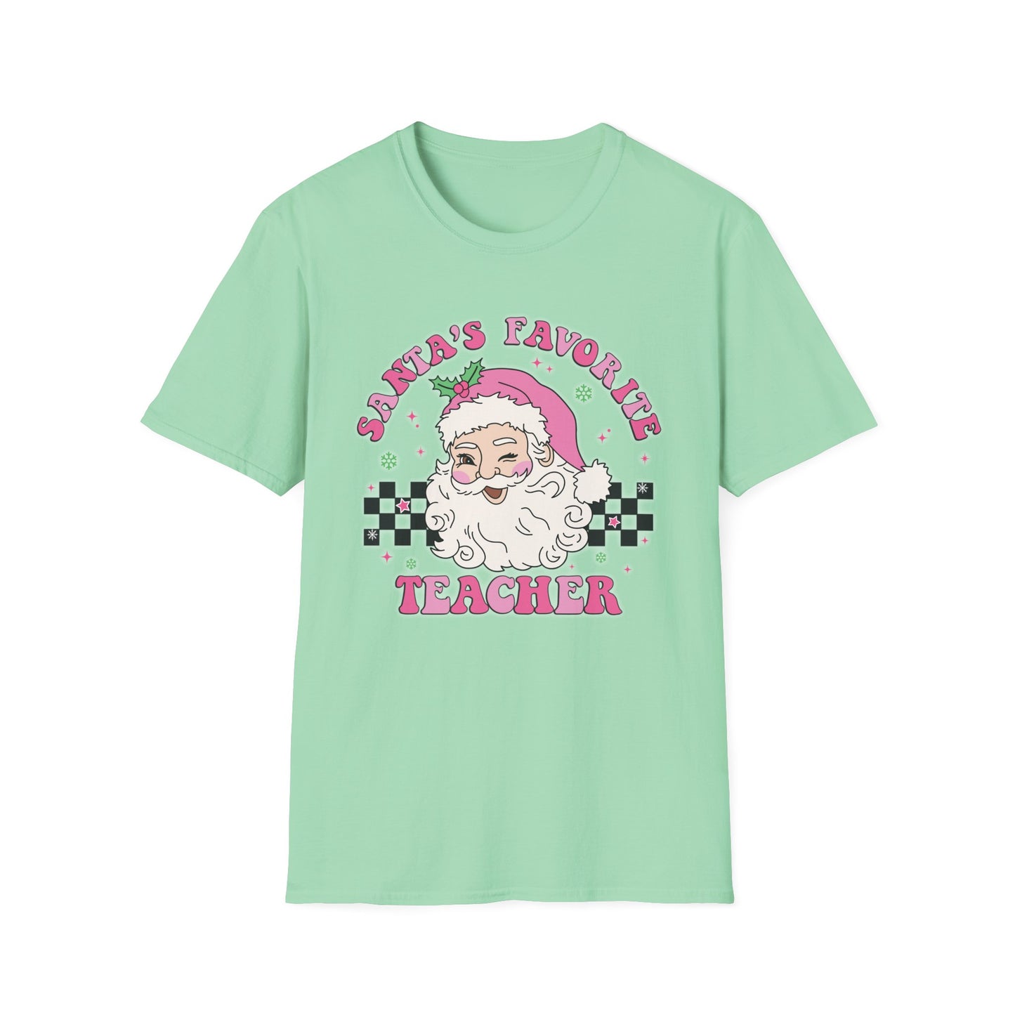 Santa's Favorite Teacher Pink - Unisex Softstyle T-Shirt