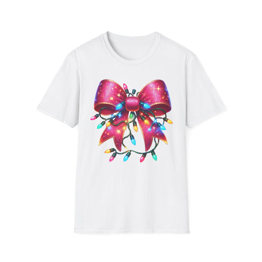 Pink Christmas Lights Coquette - Unisex Softstyle T-Shirt